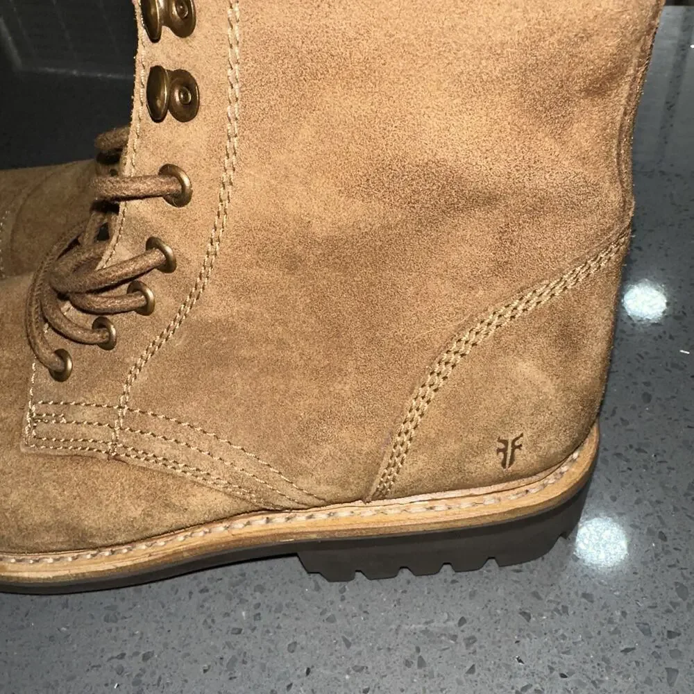 Frye Men’s Russell Boots Size 11 M Tan Leather Suede Cap Lace Zip Up FR41606